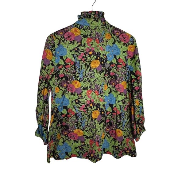 Anthropologie Mille Blair Blouse size XS Bontanica Black Print Long Sleeves - Picture 4 of 7